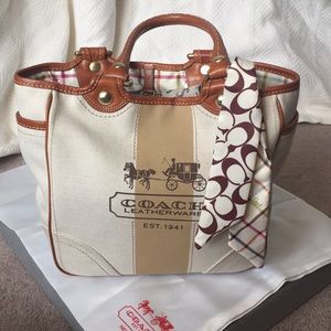 Coach classic bag, canvas with leather trim